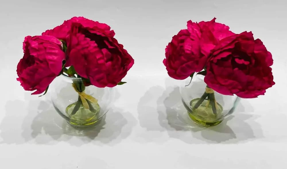 Peonies in Clear Glass Vase