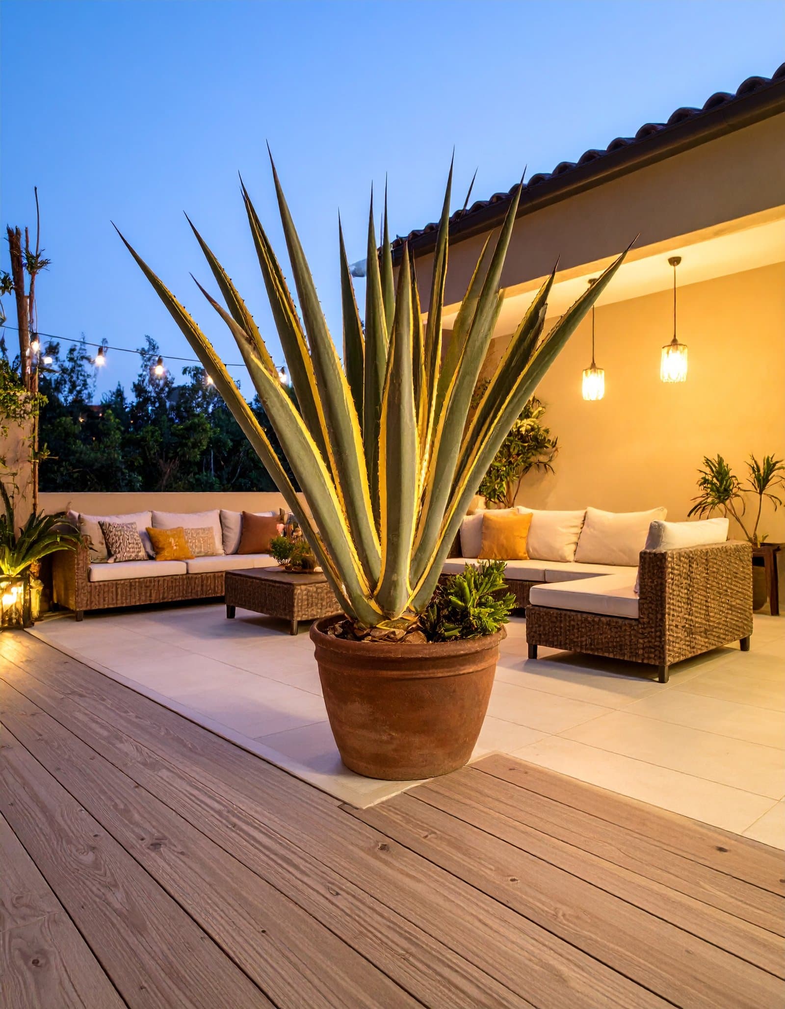 110 CM MEDIUM YELLOW AGAVE LOPHANTHA WITH 19 LEAVES.