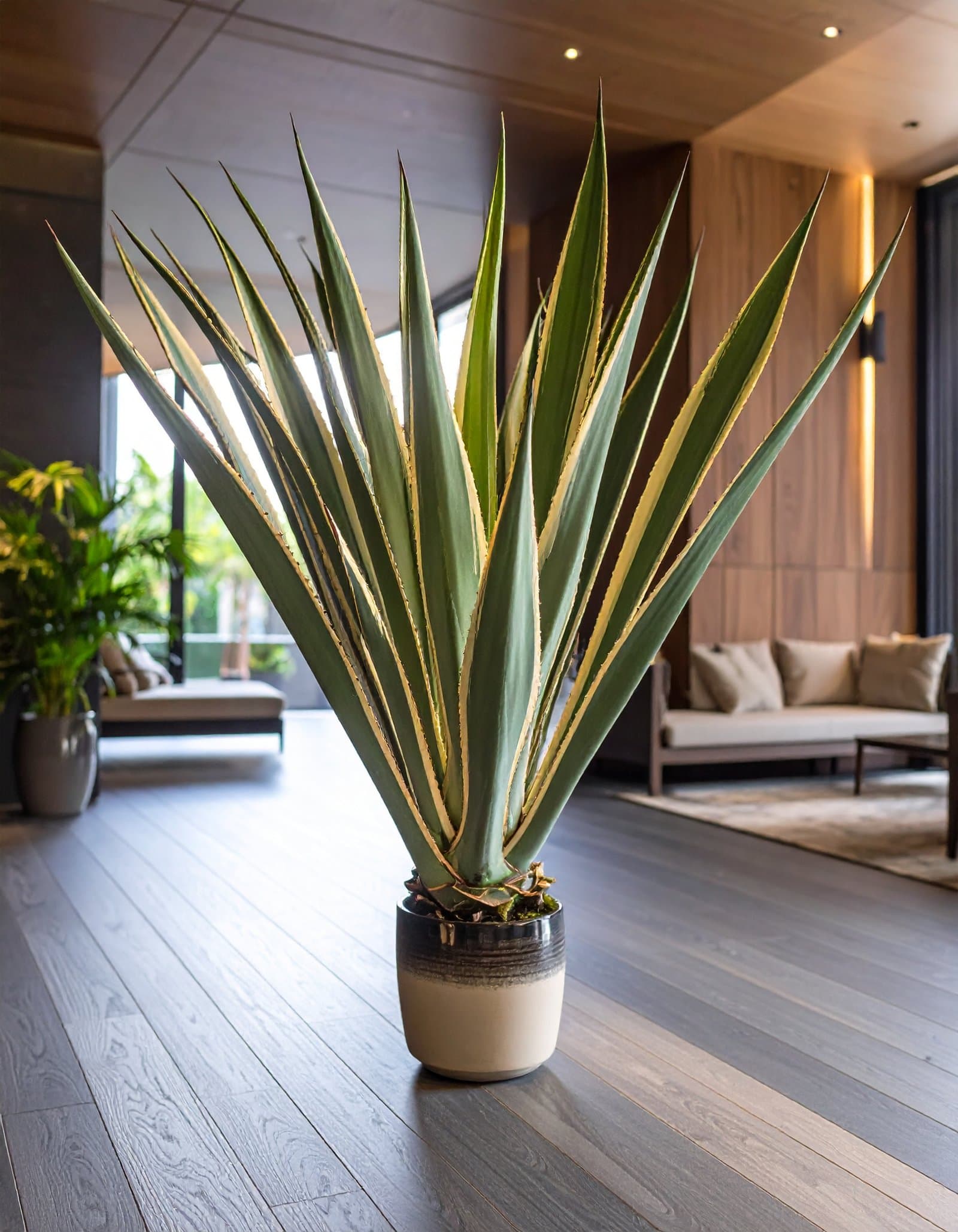 120 CM BIG GREEN/WHITE AGAVE LOPHANTHA WITH 21 LEAVES.