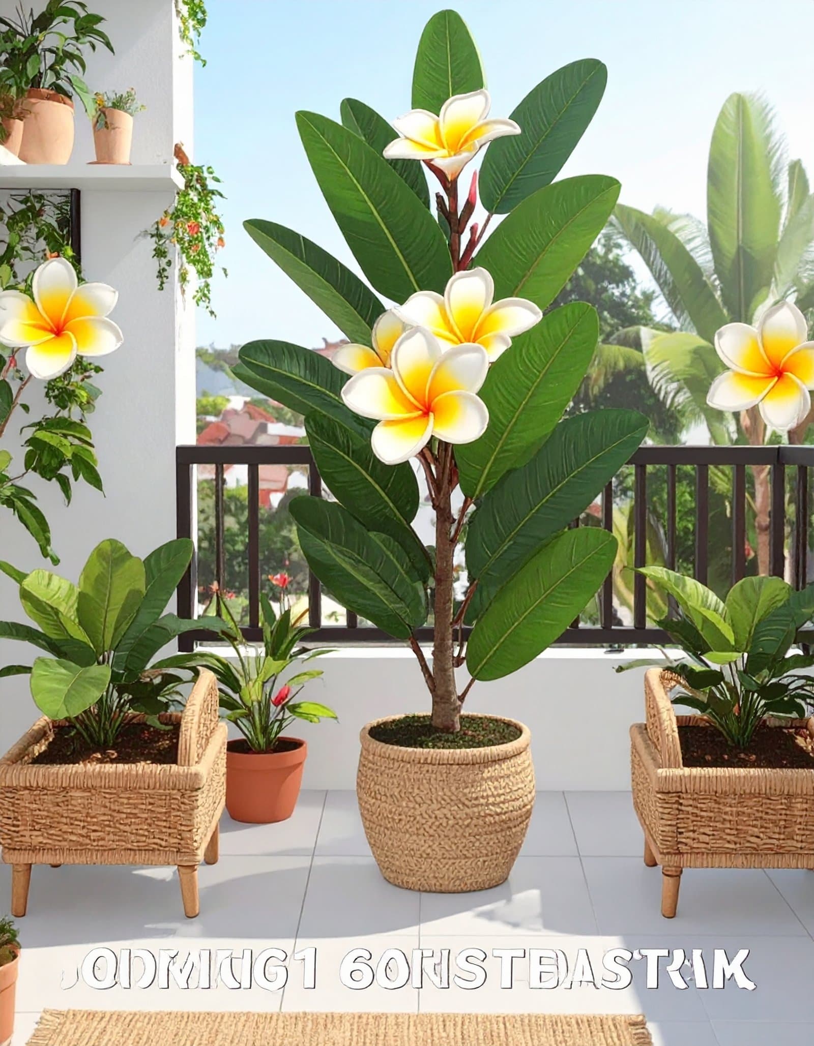 2 X 1 Frangipani Flower Stick With 24 Leaves And 8 Flowers H-60CM
