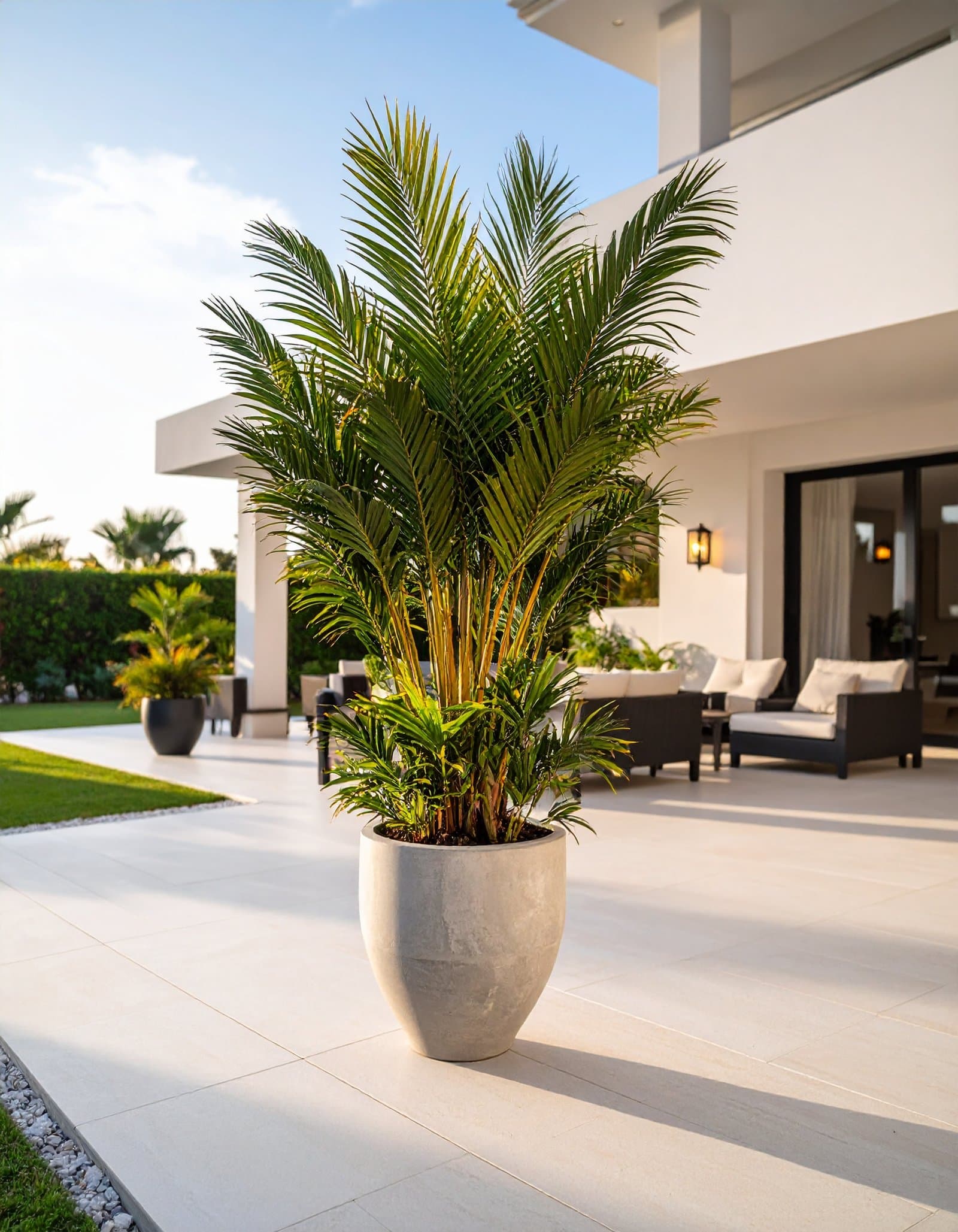 220 CM PLASTIC ARECA PALM TREE WITH 21 LEAVES. (UVP).