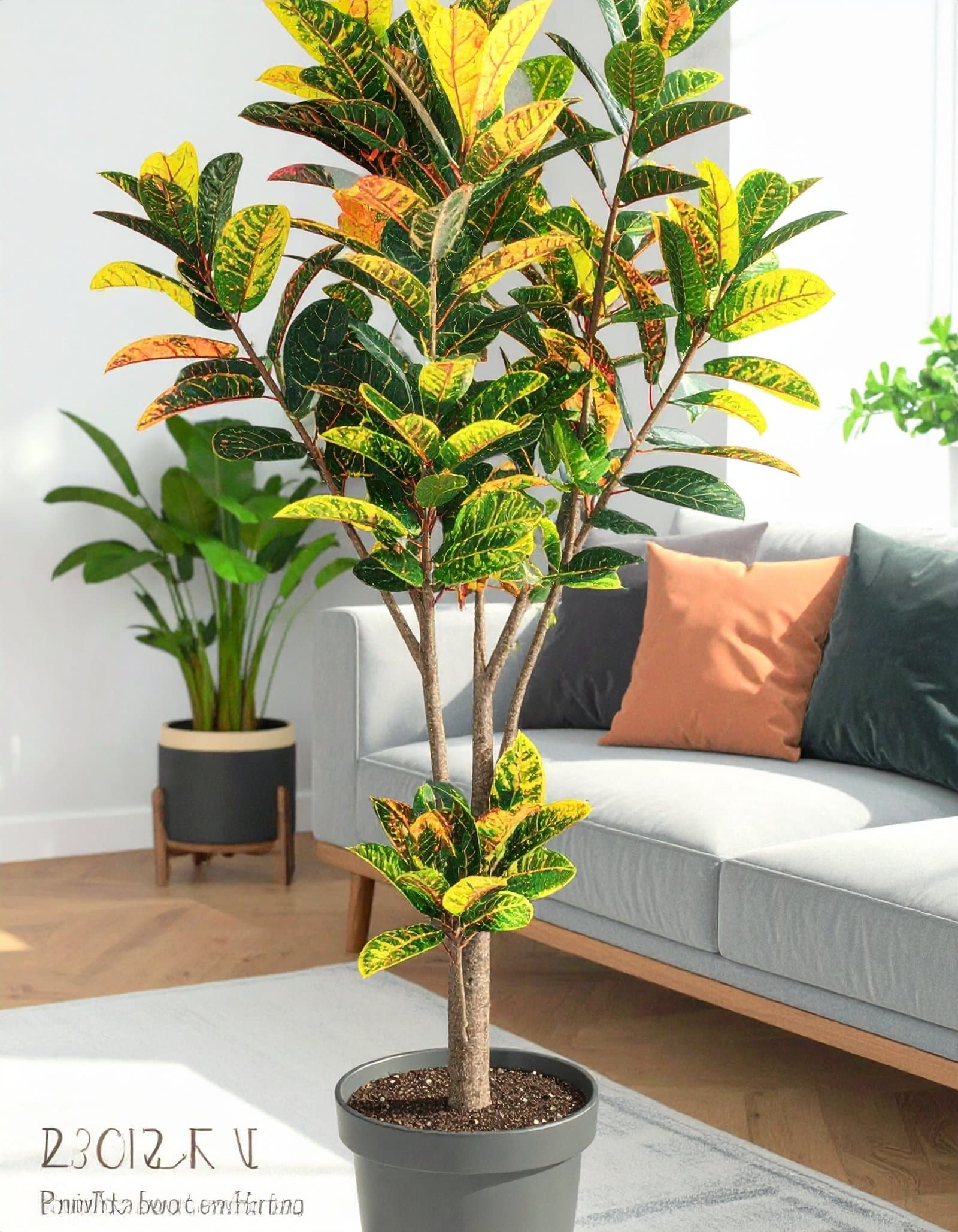 2X 1 Real Touch Croton Leaves Stick With 32 Leaves