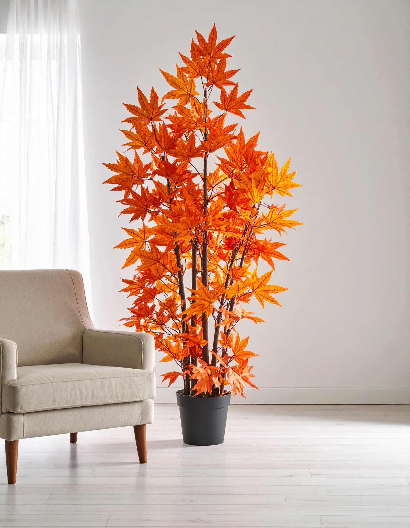 5 FT ORANGE JAPANESE MAPLE TREE WITH 121 REAL TOUCH LEAVES.
