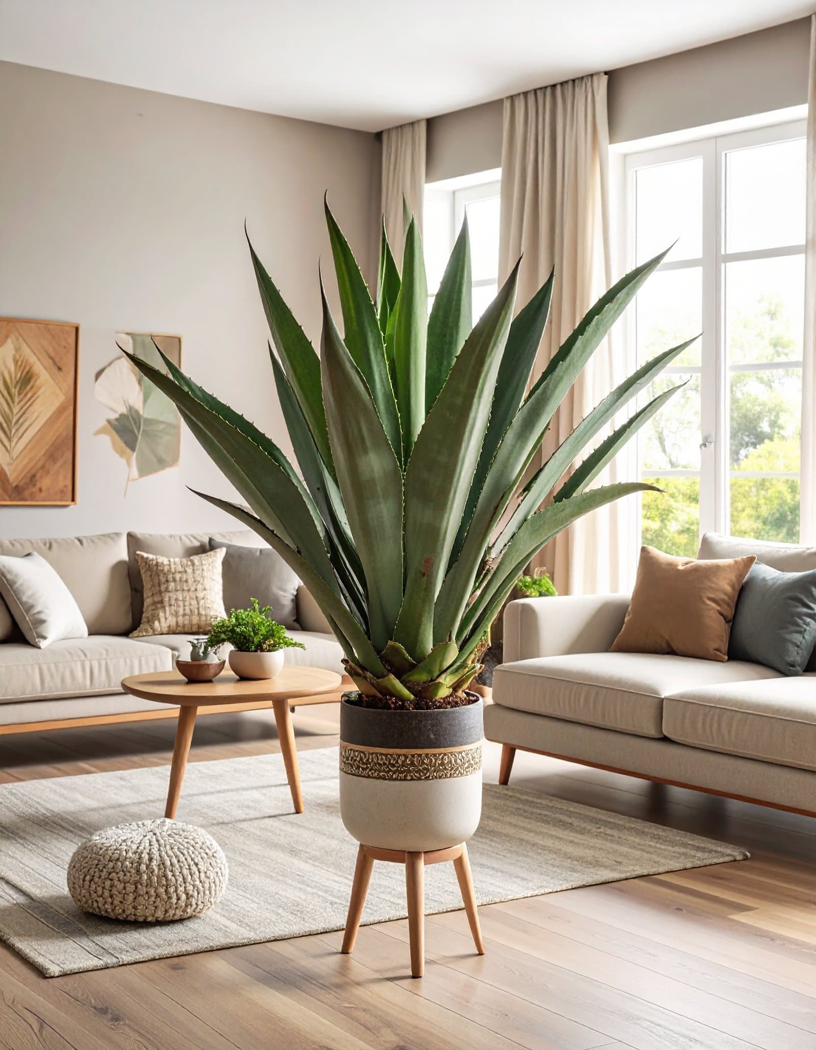 80 CM SMALL GREEN AGAVE LOPHANTHA WITH 18 LEAVES.