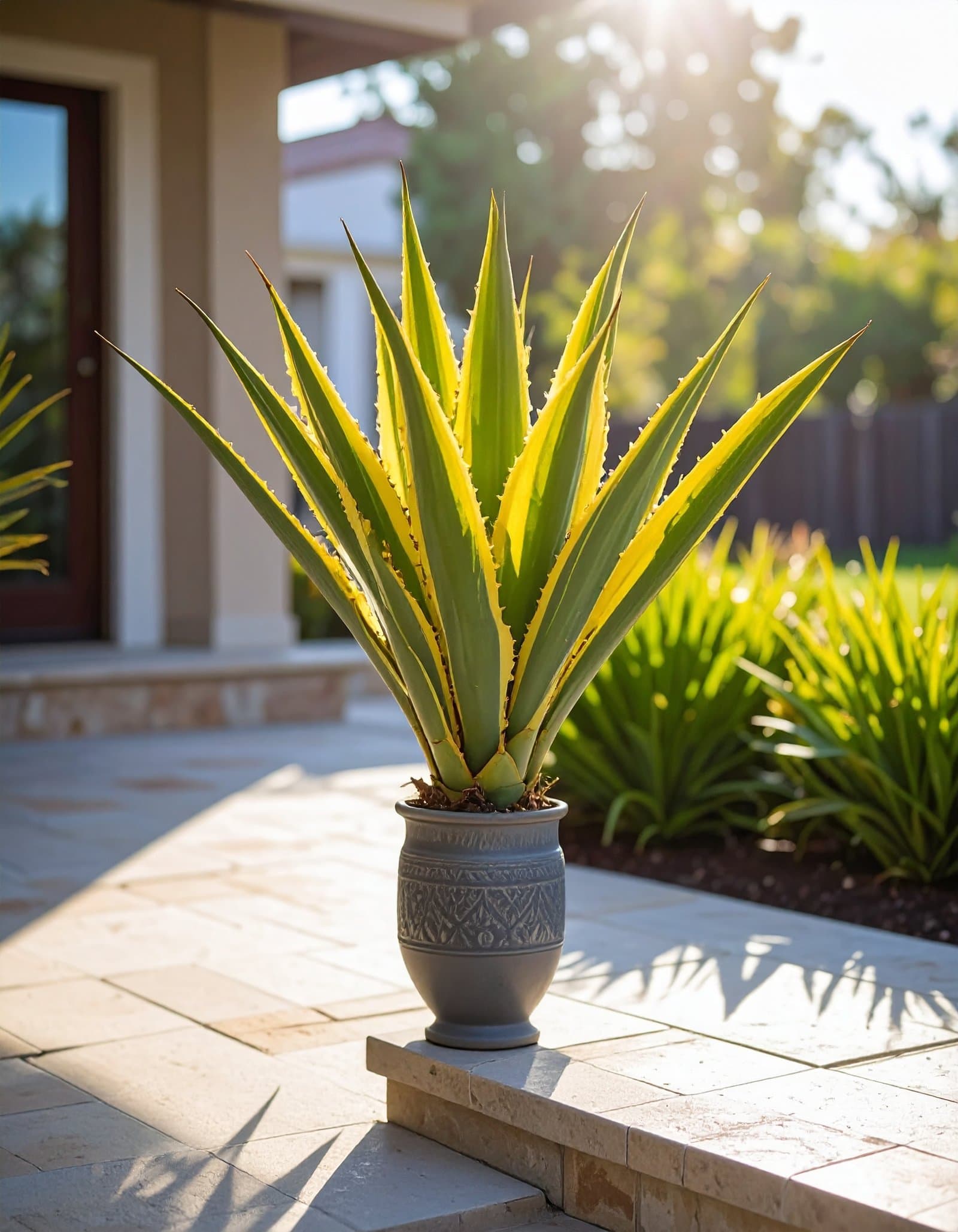 80 CM SMALL YELLOW AGAVE LOPHANTHA WITH 18 LEAVES.