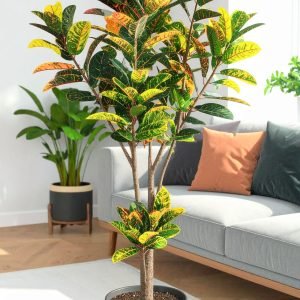 2X 1 Real Touch Croton Leaves Stick With 32 Leaves