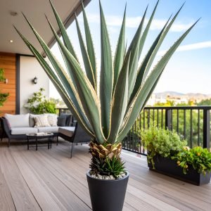 110 CM MEDIUM GREEN/WHITE AGAVE LOPHANTHA WITH 19 LEAVES.