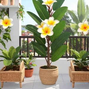 2 X 1 Frangipani Flower Stick With 24 Leaves And 8 Flowers H-60CM