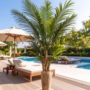 195 CM PLASTIC ARECA PALM TREE WITH 15 LEAVES. (UVP).