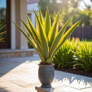 80 CM SMALL YELLOW AGAVE LOPHANTHA WITH 18 LEAVES.